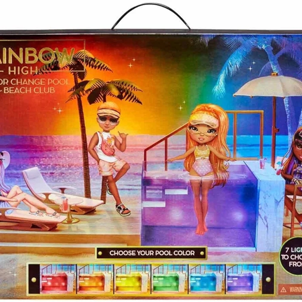 RAINBOW HIGH Color Change Pool & Beach Playset : 7-in-1 Light-Up-Multicolor Pool